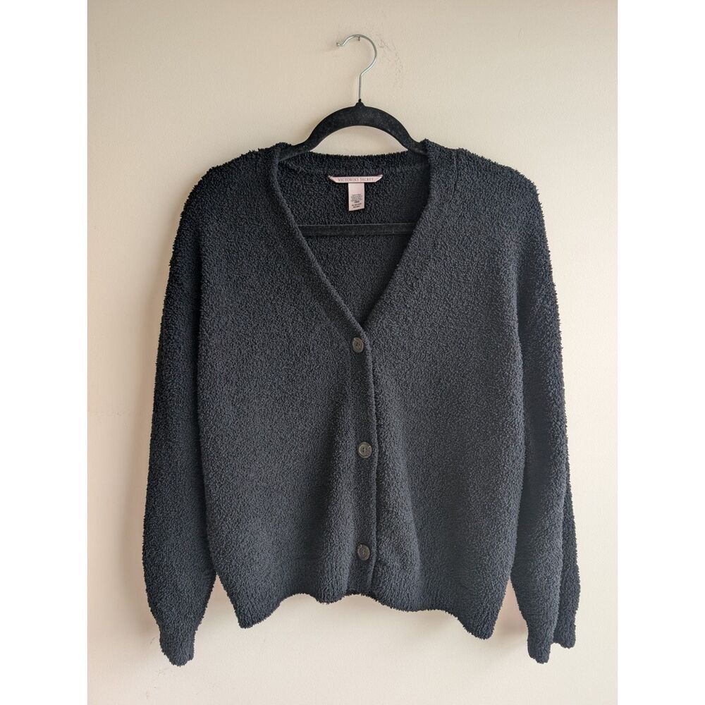 Victoria's Secret XS black fuzzy button-front cardigan sweater